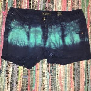 Teal and blue tie dye jean shorts